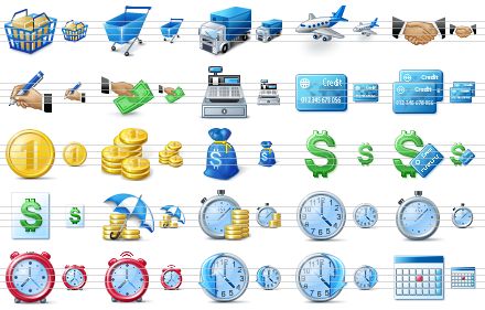 blue icon library - full basket, hand cart, delivery, fast delivery, handshake, signature, payment, cash register, credit card, credit cards, coin, coins, money bag, dollar, money, price list, insurance, credit, clock, timer, alarm clock, alarm, history, schedule, calendar icon