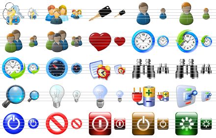 business icons for vista - car keys, customers, key, user, woman, users, user group, favourites, clock, history, schedule, gauge, time management, search, search v2, find, tip of the day, bulb, energy, switch, turn off, no, turn off button, hibernate, restart icon