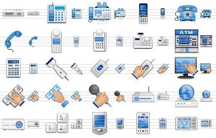 classic hardware icon set - card reader, phone, fax, mobile phone, telephone, telephone receiver, card reader terminal, card terminal, cash register, atm machine, calculator, barcode scanner, fingerprint scanner, fingerprint scan, access, login, login v2, karaoke, router, modem, projector, keyboard, pda, palm, gps-navigator icon