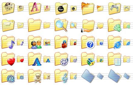 folder icon set - films, fonts, bomb, hot files, games, weather, folder v2, search v2, shared v2, money v2, music v2, users v2, locked v2, question v2, internet v2, favorites v2, fonts v2, films v2, books v2, lists v2, mail v2, death v2, mp3 v2, folder v3, open folder v3 icon