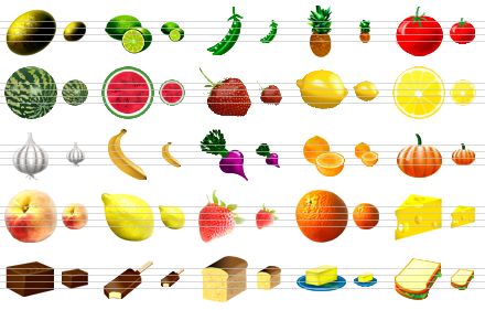food icon library - kiwi, lime, pea, pineapple, tomato, water-melon, water-melon half, strawberry, lemon, lemon half, garlic, banana, radish, orange, pumpkin, real peach, real lemon, real strawberry, real orange, cheese, chocolate candy, eskimo pie, bread, butter, sandwich icon