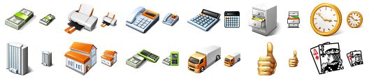free business desktop icons - money, print, telephone, calculator, card file, time, company, home, business, delivery, finger, playing cards icon