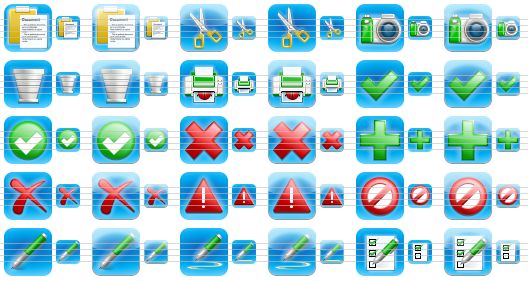 iphone style toolbar icons - paste, paste sh, cut sh, cut, camera, camera sh, delete, delete sh, print, print sh, yes, yes sh, ok, ok sh, cancel, cancel sh, add, add sh, erase, erase sh, error, error sh, no, no sh, edit, edit sh, notes, notes sh, order, order sh icon