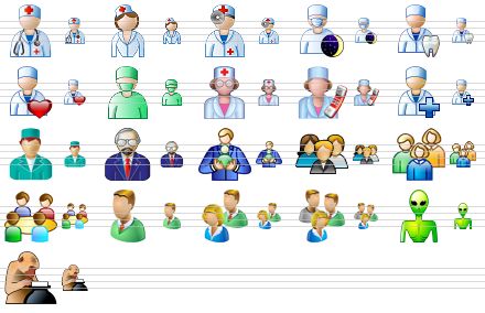 job icon set - doctor v2, hospital nurse, oculist, anaesthetist, stomatologist, cardiologist, surgeon, optometrist, receptionist, veterinary, sanitarian, chief medical officer, psychoanalyst, customers, user group, meeting, agent, agents, agent group, alien, clever monkey icon