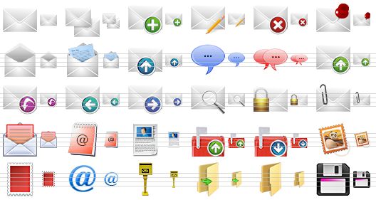 message toolbar icons - message, messages, new message, edit message, delete message, mark message, open message, read message, send message, reply, reply to all, forward, redirect, previous message, next message, search message, secured message, attachment, mail, address book, html message, send mail, get mail, postage stamp, postal stamp, e-mail, mail box, open file, open, save file icon