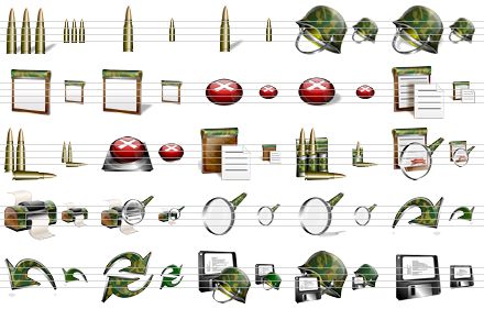 military icon set - ammunition sh, shell, shell sh, helmet, helmet sh, map-case, map-case sh, red button, red button sh, copy, copy v2, cut, paste, paste v2, preview, print, print preview, magnifier, magnifier sh, redo, undo, refresh, save, save v2, floppy disk icon