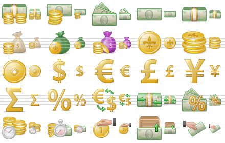 money icon set - money, money v2, money v3, banknote, bundle, money bag, money bag v2, money bag v3, coin, coins, fengshui coin, dollar, euro, pound sterling, yen, sum, percent, conversion of currency, exchange, capital gains, income, credit, pay, purchase, payment icon