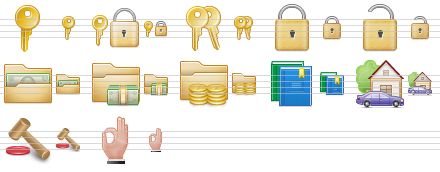 money icon set - registration, key and lock, keys, lock, open lock, money folder, money folder v2, money folder v4, account books, property, auction, ok icon