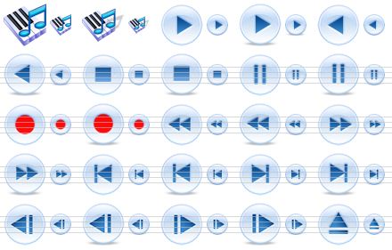 multimedia icons for vista - midi, midi sh, play, play sh, playback, playback sh, stop, stop sh, pause, pause sh, record, record sh, rewind, rewind sh, forward, forward sh, first, first sh, last, last sh, previous, previous sh, next, next sh, eject icon