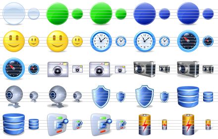 multimedia icons for vista - light button sh, green button, green button sh, blue button, blue button sh, smile, smile sh, time, time sh, gauge, gauge sh, camera, camera sh, photo, photo sh, webcam, webcam sh, shield, shield sh, database, database sh, switch, switch sh, power, power sh icon