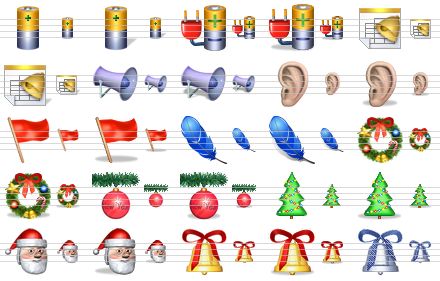 multimedia icons for vista - battery, battery sh, energy, energy sh, holiday, holiday sh, forum, forum sh, ear, ear sh, red flag, red flag sh, feather, feather sh, christmas, christmas sh, new year, new year sh, new year tree, new year tree sh, santa claus, santa claus sh, christmas bell, christmas bell sh, blue christmas bell icon