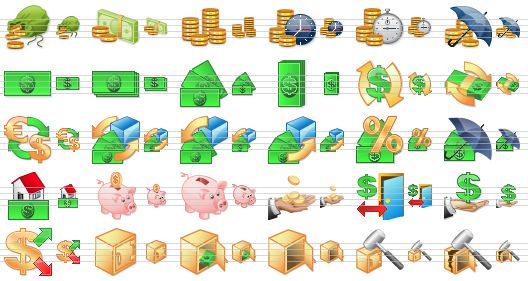 perfect bank icons - open money bag, cash, gold coins, income, credit, financial assistance, dollar banknote, dollars, banknotes, dollar bundle, money turnover, exchange, conversion of currency, trade, sell, purchase, capital gains, insurance, real estate, piggy bank, empty piggy bank, earnings, in-home banking, bank service, investment, safe, open safe, empty safe, break safe, broken safe icon