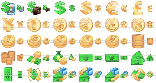 perfect business icons - accounting, book-keeping, green dollar, dollar, euro, pound, yen, coin, dollar coin, euro coin, pound coin, yen coin, coins, dollar coins, euro coins, pound coins, yen coins, coin column, coin columns, money, money bag, dollar banknote, dollars, banknotes, dollar bundle, money turnover, trade, sell, purchase, exchange icon