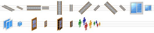 perfect city icons - road down, road h, road v, road ne, road se, window, windows, closed door, open door, community icon