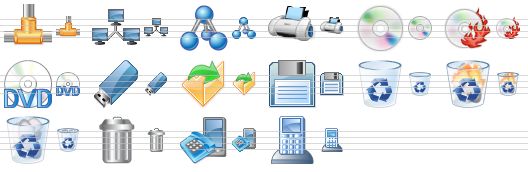 perfect database icons - network connection, computer network, network, print, cd, burn cd, dvd, usb drive, open file, save, empty dustbin, burn dustbin, full dustbin, trash, phones, telephone icon