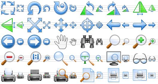 perfect design icons - synchronize, revert, rotation, rotate left, rotate right, flip horizontally, flip vertically, move diagonally, move, position, left, right, back, forward, pan, search, view, zoom in, zoom out, actual size, find, find text, find on computer, spectacles, print, printer, print preview, preview, portrait, landscape icon