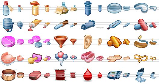 perfect medical icons - syrup, handwash, lab report, tubing, cell cuture dish, waste tray, drips bottle, ointment, pipette, syringe, thermometer, capsules, tablet, tablets, funnel, ear, jelly pills, ear machine, artificial teeth, baby pacifier, baby toy, baby shoe, band aid, aids, bandage, bath soap, blood bag, blood donate, bp checker, microscope icon