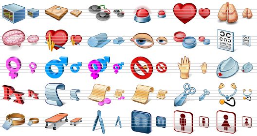 perfect medical icons - ecg monitor, weight checker, electrodes, emergency, heart, lungs, brain, cardiology, cotton roll, eye, contact lens, eye chart, female symbol, male symbol, fertility, no smoking, handglove, nurse cap, prescription symbol, medical invoice, prescription report, report, scissor, stethoscope, patient id, stretcher, tweezers, x-ray, male, female icon