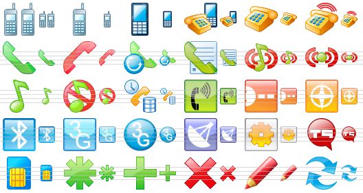 perfect mobile icons - cell phones, cell phone, mobile phone, phones, phone, call, dial, hungup, redial, register call, vibrate ring tone, vibrate ring, ring tone, silent ring, pbx, pay phone, irda, gps, bluetooth, 3g, 3g network, gprs, application, t9, sim card, new, add, delete, edit, refresh icon