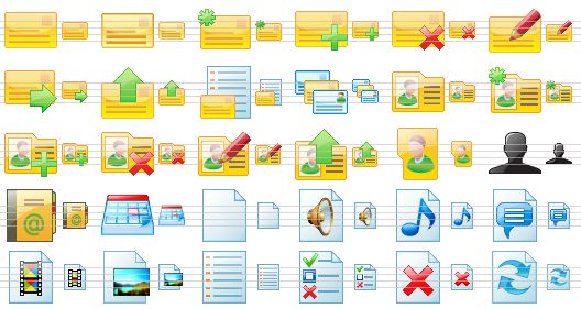 perfect mobile icons - e-mail, e-mail message, new e-mail, add e-mail, delete e-mail, edit e-mail, next e-mail, send e-mail, e-mail list, messages, contact details, new contact, add contact, delete contact, edit contact, send contact, contact photo, somebody, contacts, calendar, new file, sound file, music file, voice file, video file, picture file, list, todo, close file, refresh page icon