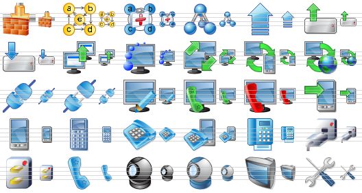 perfect network icons - network firewall, network path, medical network, network, update, upload, download, data transmission, file transfer, remote access, pc-pda synchronization, pc-web synchronization, connect, disconnect, inventory, monitor and phone, phone support, upload to phone, cellphone, mobile phone, phone, phones, fax machine, no connection, phone communication, telephone receiver, webcam, web camera, tv, options icon