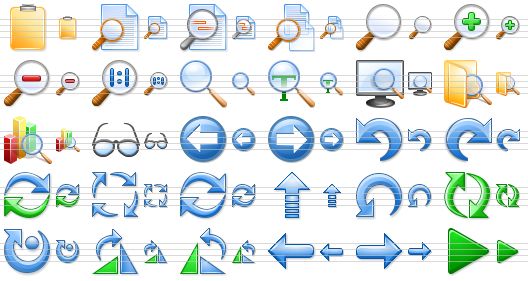 perfect office icons - clipboard, preview, inspector, compare files, view, zoom in, zoom out, actual size, find, find text, find on computer, find in folder, seo, spectacles, back, forward, undo, redo, sync, synchronize, refresh, update, revert, flip, rotation, rotate right, rotate left, previous, next, go icon