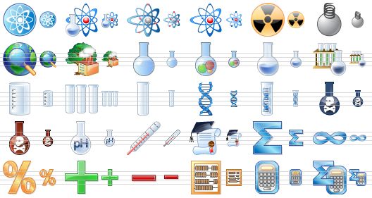 perfect science icons - science, science symbol, atom, atom symbol, atomic, physics, geography, ecology, chemistry, biochemistry, retort, labs, measuring glass, test-tubes, test-tube, dna, dna analysis, strong base, acid, ph, thermometer, knowledge, sum, infinity, percent, plus, minus, abacus, calculator, math icon