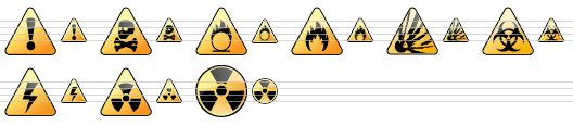 perfect science icons - general danger, poison, oxidizing, flammable, explosive, bio hazard, electrical hazard, radioactive, radiation icon