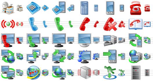 perfect telecom icons - telecom, phone, phones, mobile phone, cellphone, call, vibration ring, telephone receiver, dial, hang up, call of, telephone directory, phone support, monitor and phone, computer, monitor, my computer, pc-pda synchronization, pc-web synchronization, data transmission, remote access, file transfer, upload to phone, internet, intranet, voip, vpn, vpn tunnel, web portal, host icon