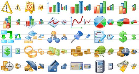 perfect toolbar icons - registered problem, out of service, graph, bar graph, 3d bar chart, statistics, demography, 3d chart, chart, chart xy, 2d pie chart, 3d pie chart, flowchart, flow block, structure, pin, tasks, dollar, price list, wedding, money, coins, money bag, income, credit, insurance, credit cards, personal smartcard, card terminal, bank account icon