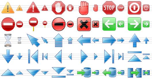 perfect toolbar icons - warning, error, abort, terminate, stop, turn off, no entry, no entry sign, forbidden, harmful, previous, next, hourglass, pointer, update, go back, go forward, go up, go down, first, back, forward, last, top, up, down, bottom, put away, pick, transfer icon
