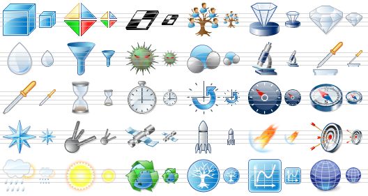 science toolbar icons - object, resources, chessboard, genealogy, hardness, diamond, drop, filter, virus, water molecule, microscope, test probe, pipette, hourglass, timer, time machine, gauge, compass, navigator, first satellite, space station, rocket, meteorite, target, weather, sun, recycling, nature, economics, globe icon