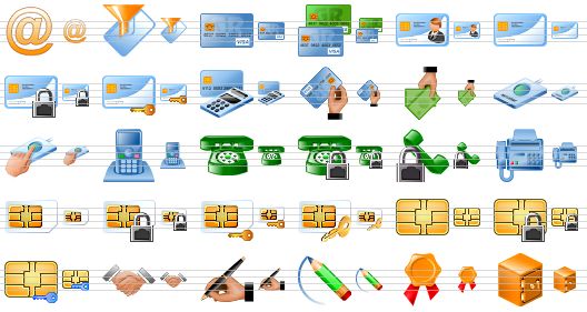 security software icons - e-mail, spam filter, access card, access cards, personal smart card, smart card, locked smartcard, secure smartcard, pos terminal, payment, pay, fingerprint scanner, fingerprint scanning, cell phone, telephone, locked telephone, locked phone, fax, sim card, locked sim card, secure sim card, secured sim card, eeprom chip, locked eeprom chip, secure eeprom chip, handshake, signature, writing pencil, sertificate, safe icon