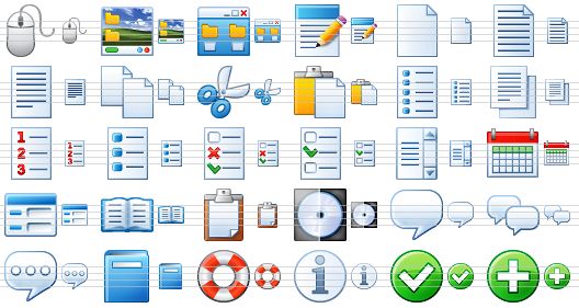 small business icons - mouse, desktop, control panel, notes, new file, text file, text, copy, cut, paste, list, lists, numbered list, unordered list, task list, todo list, scroll list, calendar, application form, open book, clipboard, software, comment, comments, bubble, book, help, info, accept, create icon