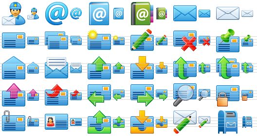 small email icons - postman, e-mail, address book, contacts, envelope, mail, message, messages, new message, edit message, delete message, mark message, open message, read message, send message, get massege, reply, reply to all, forward, redirect, previous message, next message, search message, secured message, attachment, html message, send mail, get mail, write e-mail, mail box icon