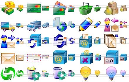 standard admin icons - money, credit card, credit cards, basket, maintenance, delivery, delivery 3d, domain, edit, subscriber, sender, e-mail software, sync e-mail, mail, mail lists, envelope, letter, mailbox, purge mailbox, auto reply, refresh, full dustbin, empty dustbin, enable, disable icon