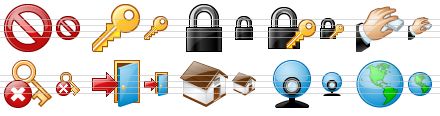 standard dating icons - no entry, key, lock, registration, login, logout, exit, home, web camera, web icon