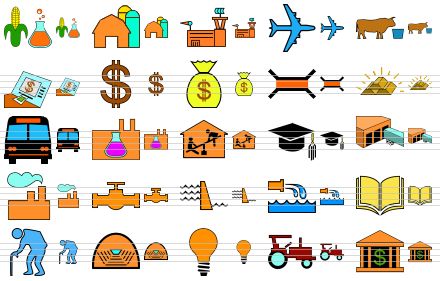 standard infrastructure icons - agricultural laboratories, agriculture and food infrastructure, air traffic control facility, airport, animal feedlots, atms, banking finance and insurance infrastructure, banks, bridge, bullion storage, bus station, chemical plant, child day care, college university, commercial food distribution center, commercial infrastructure, critical valves, dam, discharge outfall, educational facilities infrastructure, elder care, enclosed facility, energy facilities infrastructure, farms ranches, federal reserve banks icon