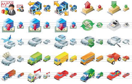 standard logistics icons - logistics, trucking industry, transportation, unloading, loading, purchase, trade, buy, money turnover, cash register, transport, car, cars, rent a car, find car, automobile loan, van, mail delivery, bus, lorry, trailer, tow truck, pick-up, panel truck, laden pick-up icon