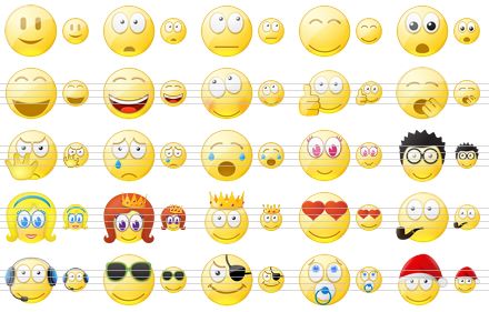 standard smile icons - smile, wonder, indifference, pleasure, fear, laugh, joy, embarrassment, ok, yawning, negation, tear, crying, girl, boy, blondie, queen, king, love, smoking, operator, sun glasses, pirate, baby, new year icon