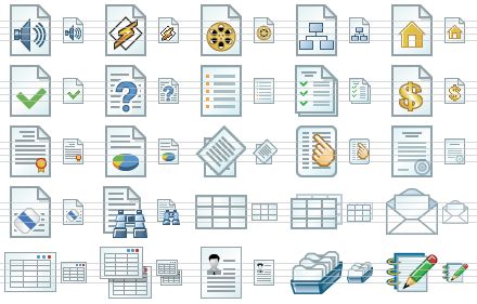 standard toolbar icons - sound file, mp3 file, multimedia file, site map, home page, check page, how to, list, lists, prices, certificate, market report, reports, properties, report, clear document, search text, datasheet, datasheets, mail, form, forms, account, card file, notes icon