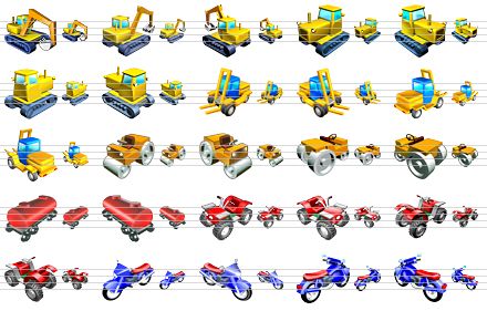 standard transport icons - excavator v2, excavator v3, excavator v4, catterpillar tractor v1, catterpillar tractor v2, catterpilar traktor v3, catterpilar traktor v4, fork-lift truck v1, fork-lift truck v2, fork-lift truck v3, fork-lift truck v4, road roler v1, road roler v2, road roler v3, road roler v4, tank wagon v1, tank wagon v2, utility atv v1, utility atv v2, utility atv v3, utility atv v4, motocycle v1, motocycle v2, motocycle v3, motocycle v4 icon