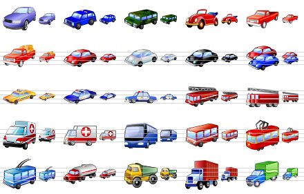 transport icon set - car, jeep, hummer, cabriolet, pick-up, laden pick-up, red car, silver car, black car, cars, taxi, police car, police car v2, fire-engine, fire-engine v2, ambulance car, ambulance car v2, bus, bus v2, tram, trolley bus, tank truck, lorry, trailer, panel truck icon